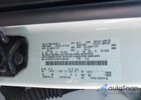 2015 Ford F-150 Xlt из США, поврежденный, VIN 1FTEW1CF5FFC46302